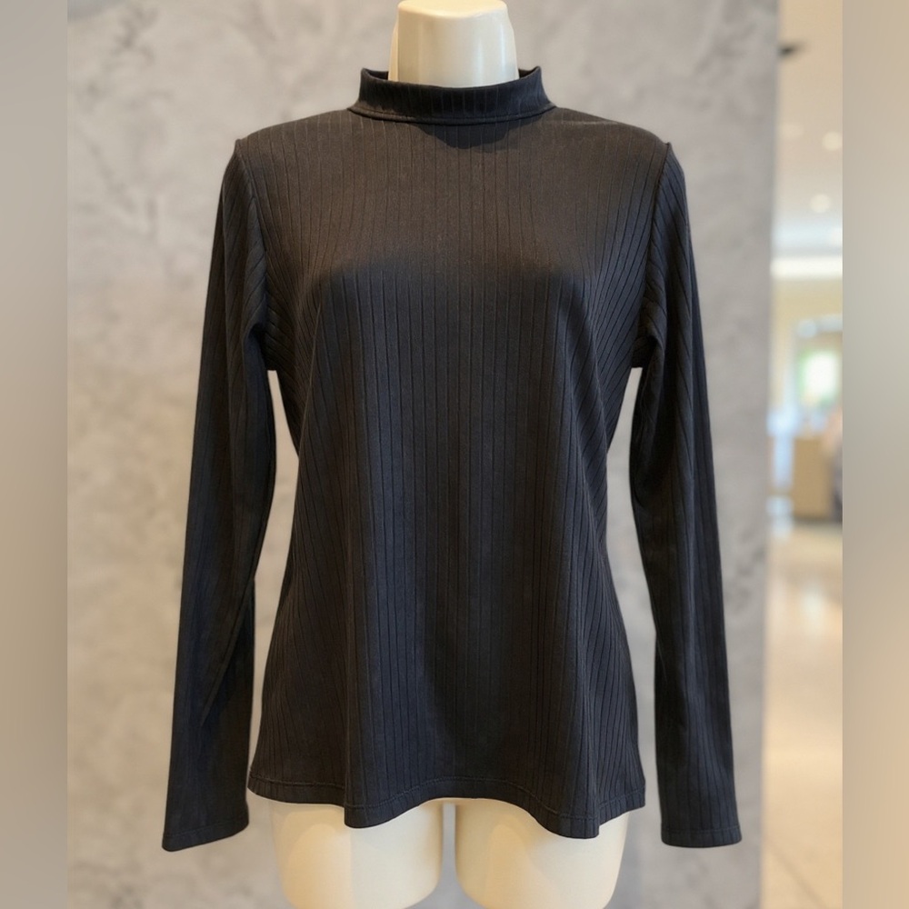 Full Circle Trends Black Ribbed Mock Neck Long Sleeve Top XL